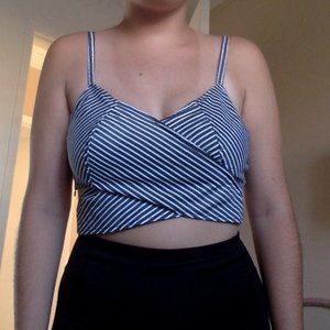 Black & white striped wrap crop top